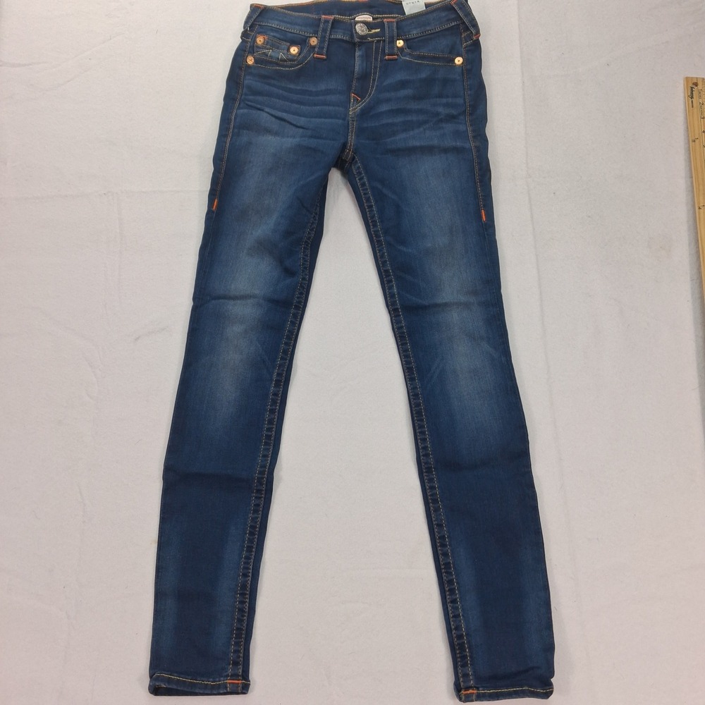 True Religion Jeans Womens 27 High-Waisted Skinny Blue Contrast Stitch EUC